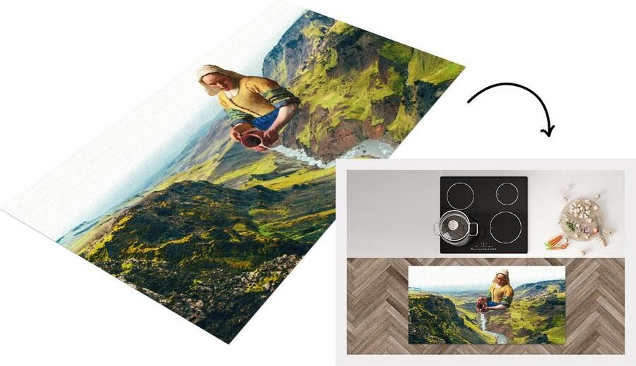 KitchenYeah Keukenloper Loper keuken Melkmeisje Vermeer Natuur 120x60 cm Keukenloper vinyl