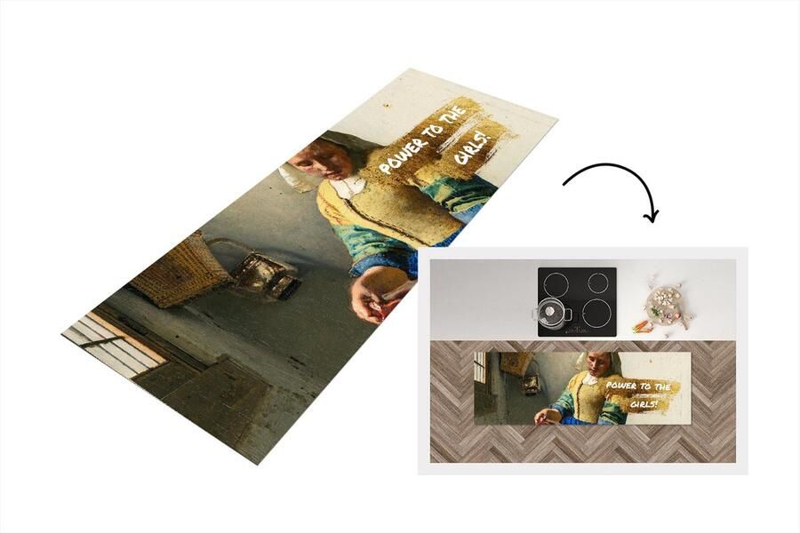 KitchenYeah Keukenloper Loper keuken Melkmeisje Vermeer Quote 150x50 cm Keukenloper vinyl