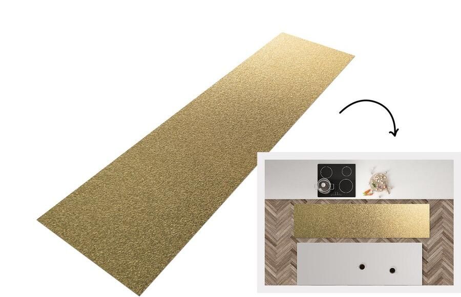 KitchenYeah Keukenloper Loper keuken Metaal Goud print 200x50 cm Keukenloper vinyl