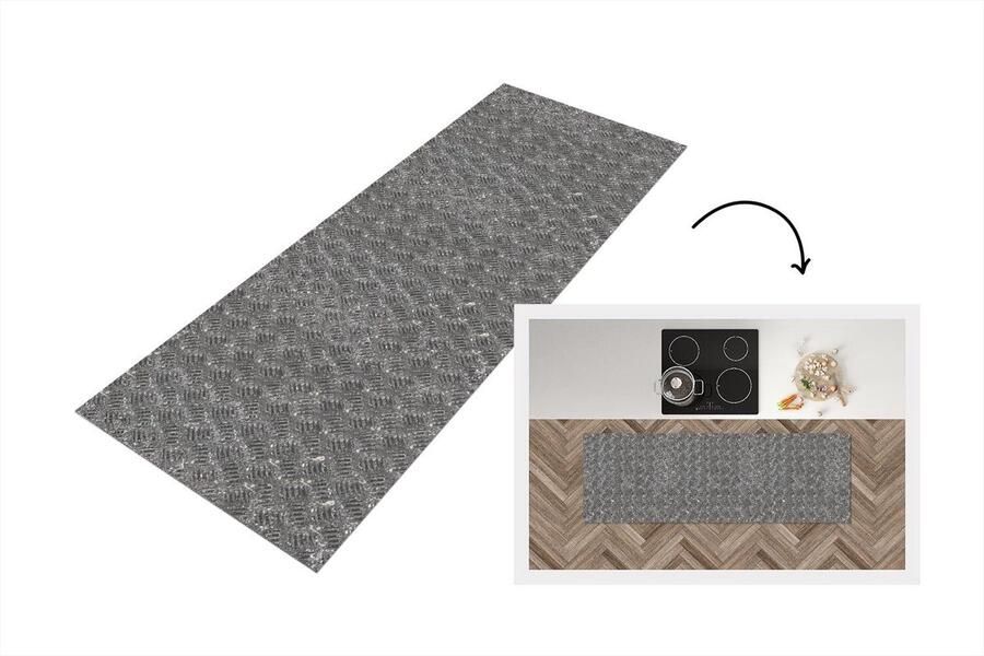 KitchenYeah Keukenloper Loper keuken Metaal Industrieel Patronen 150x50 cm Keukenloper vinyl