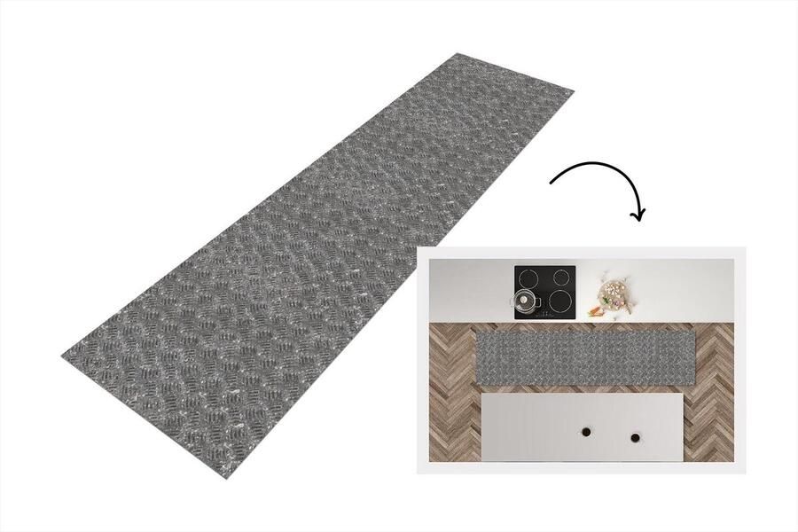 KitchenYeah Keukenloper Loper keuken Metaal Industrieel Patronen 240x60 cm Keukenloper vinyl