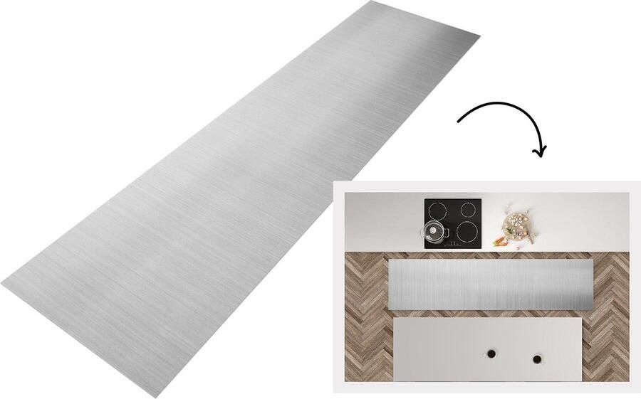 KitchenYeah Keukenloper Loper keuken Metaal print Zilver Grijs 240x60 cm Keukenloper vinyl