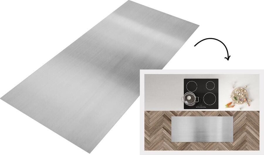 KitchenYeah Keukenloper Loper keuken Metaal print Zilver Lijn 120x50 cm Keukenloper vinyl