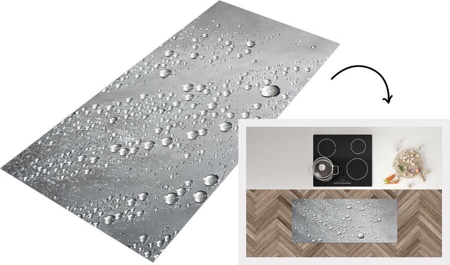 KitchenYeah Keukenloper Loper keuken Metaal Water Grijs 120x50 cm Keukenloper vinyl