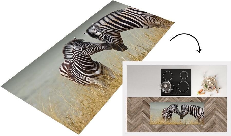 KitchenYeah Keukenloper Loper keuken Moeder zebra en haar jong 120x50 cm Keukenloper vinyl