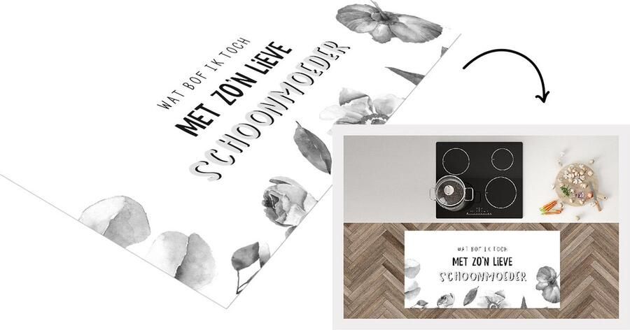 KitchenYeah Keukenloper Loper keuken Moederdag cadeautje Quotes Schoonmoeder Moederdag zwart wit 120x60 cm Keukenloper vinyl