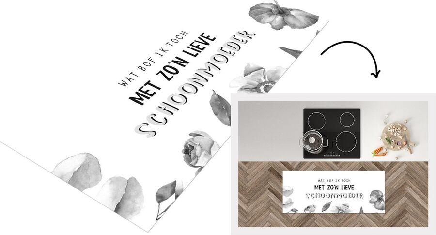 KitchenYeah Keukenloper Loper keuken Moederdag cadeautje Quotes Schoonmoeder Moederdag zwart wit 120x50 cm Keukenloper vinyl