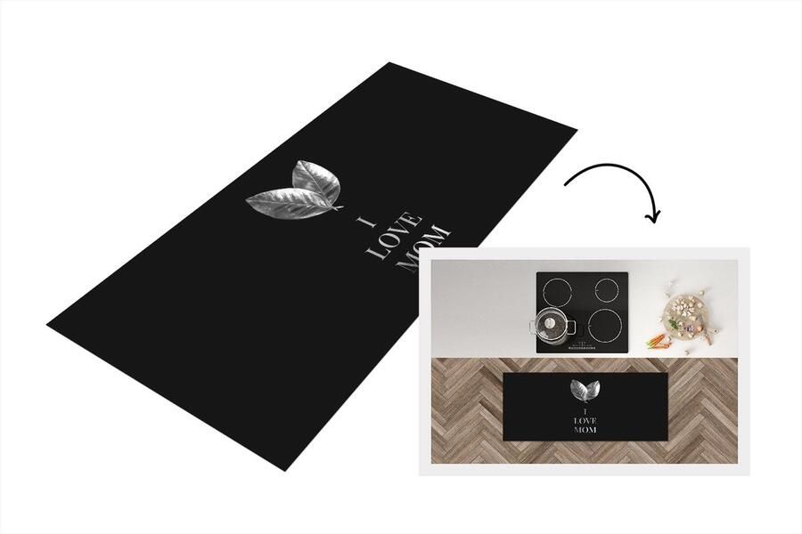 KitchenYeah Keukenloper Loper keuken Moederdag I love you Mam Moeder zwart wit 120x50 cm Keukenloper vinyl