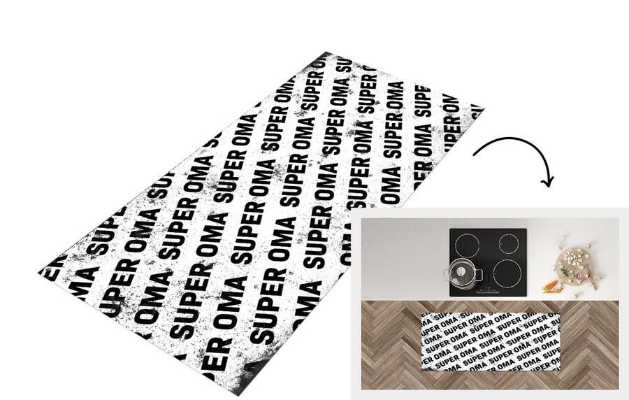 KitchenYeah Keukenloper Loper keuken Moederdag Oma Super Oma Vintage Quotes zwart wit 120x50 cm Keukenloper vinyl