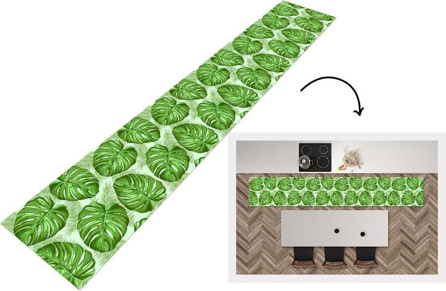 KitchenYeah Keukenloper Keukenmat Monstera Palmblad Patronen 360x60 cm Keuken vloerkleed