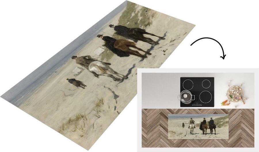 KitchenYeah Keukenloper Loper keuken Morgenrit langs het strand Schilderij van Anton Mauve 120x50 cm Keukenloper vinyl