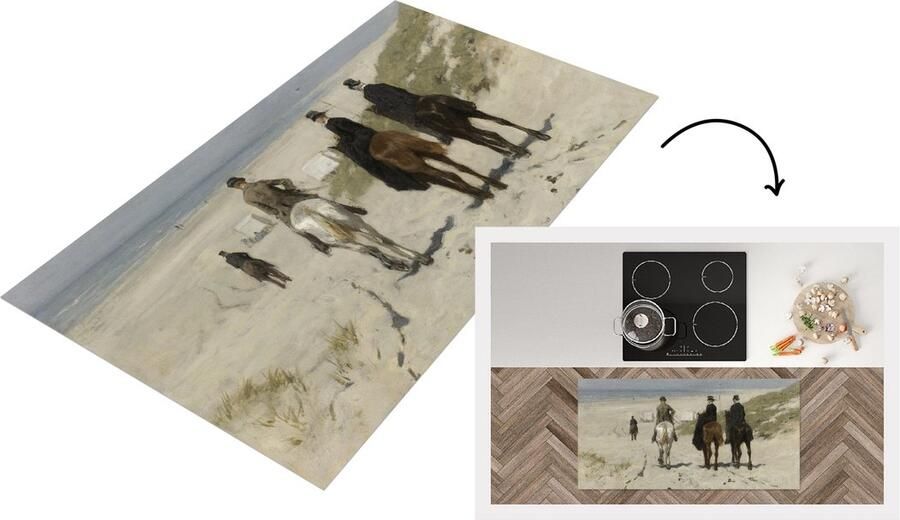 KitchenYeah Keukenloper Loper keuken Morgenrit langs het strand Schilderij van Anton Mauve 120x60 cm Keukenloper vinyl