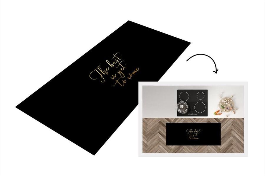 KitchenYeah Keukenloper Loper keuken Motivatie Goud Zwart Quote 120x50 cm Keukenloper vinyl