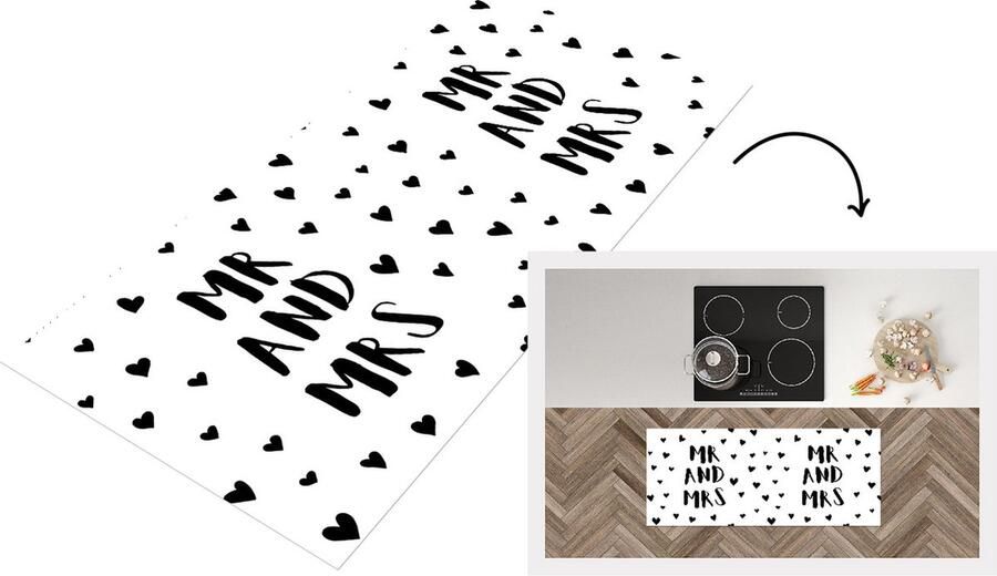 KitchenYeah Keukenloper Loper keuken 'Mr and Mrs' Spreuken Quotes Hart 120x50 cm Keukenloper vinyl