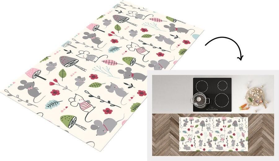 KitchenYeah Keukenloper Loper keuken Muizen Patronen Herfst Paddenstoel 120x60 cm Keukenloper vinyl