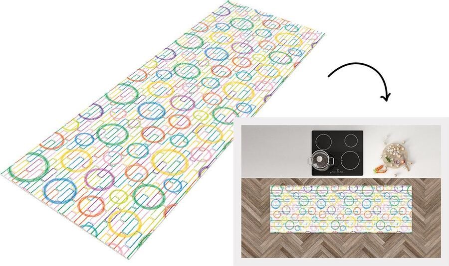 KitchenYeah Keukenloper Loper keuken Muur Cirkel Patronen 180x60 cm Keukenloper vinyl