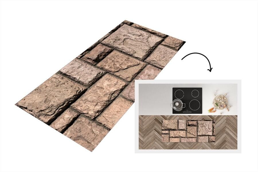 KitchenYeah Keukenloper Loper keuken Muur met verschillende stenen 120x50 cm Keukenloper vinyl