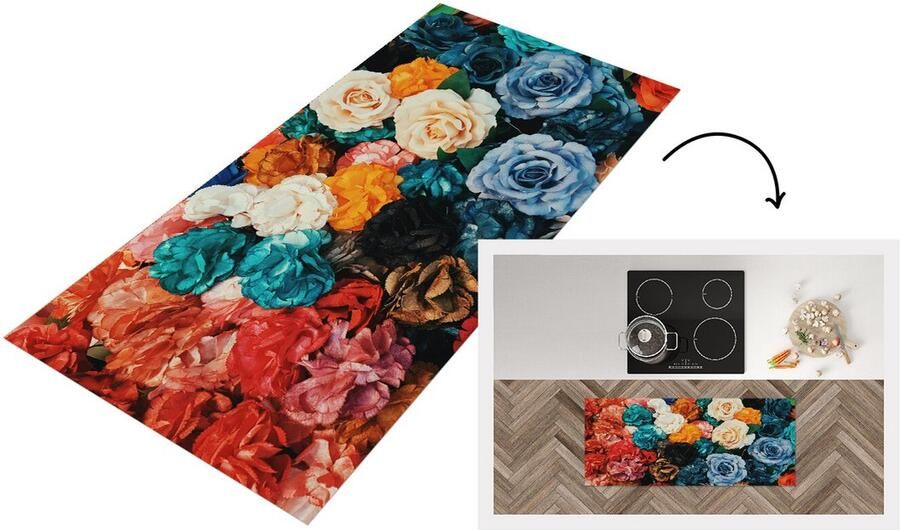 KitchenYeah Keukenloper Loper keuken Muur Rozen Abstract 120x50 cm Keukenloper vinyl