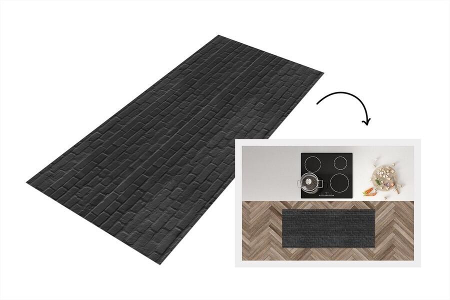 KitchenYeah Keukenloper Loper keuken Muur Zwart Chic Patronen 120x50 cm Keukenloper vinyl