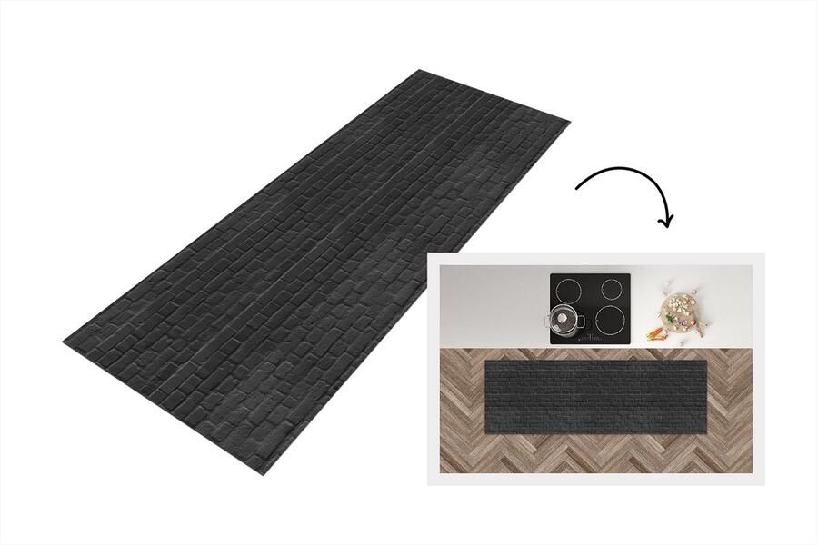 KitchenYeah Keukenloper Loper keuken Muur Zwart Chic Patronen 180x60 cm Keukenloper vinyl