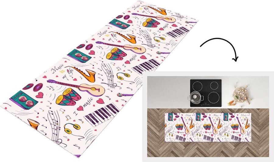 KitchenYeah Keukenloper Loper keuken Muziek Instrumenten Quotes 180x60 cm Keukenloper vinyl