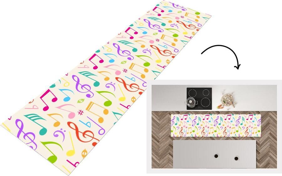 KitchenYeah Keukenloper Loper keuken Muziek Patronen Regenboog 200x50 cm Keukenloper vinyl