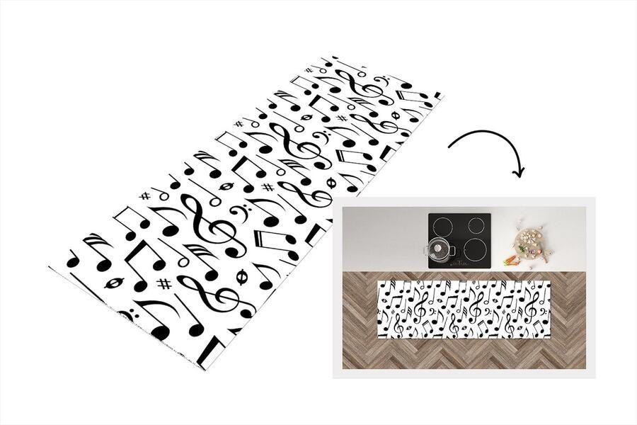 KitchenYeah Keukenloper Loper keuken Muziek Patronen Zwart Wit 180x60 cm Keukenloper vinyl