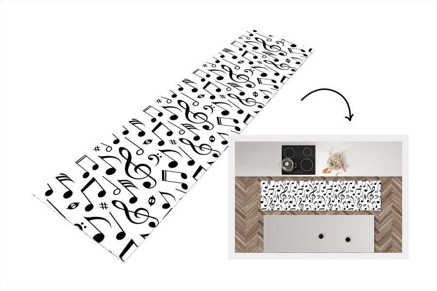 KitchenYeah Keukenloper Loper keuken Muziek Patronen Zwart Wit 200x50 cm Keukenloper vinyl