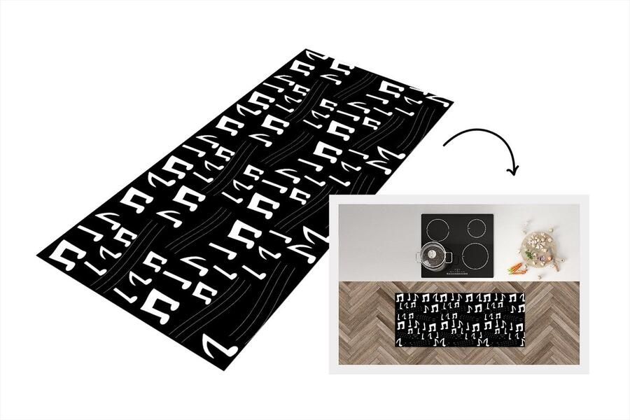 KitchenYeah Keukenloper Loper keuken Muziek Zwart Wit Patroon 120x50 cm Keukenloper vinyl