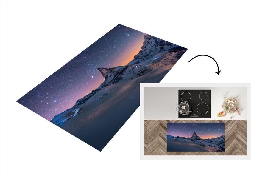 KitchenYeah Keukenloper Loper keuken Nacht boven het landschap tijdens de winter van Zwitserse Matterhorn 120x60 cm Keukenloper vinyl