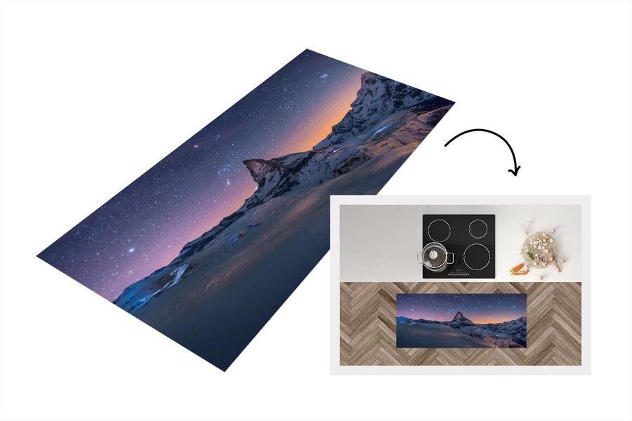 KitchenYeah Keukenloper Loper keuken Nacht boven het landschap tijdens de winter van Zwitserse Matterhorn 120x50 cm Keukenloper vinyl
