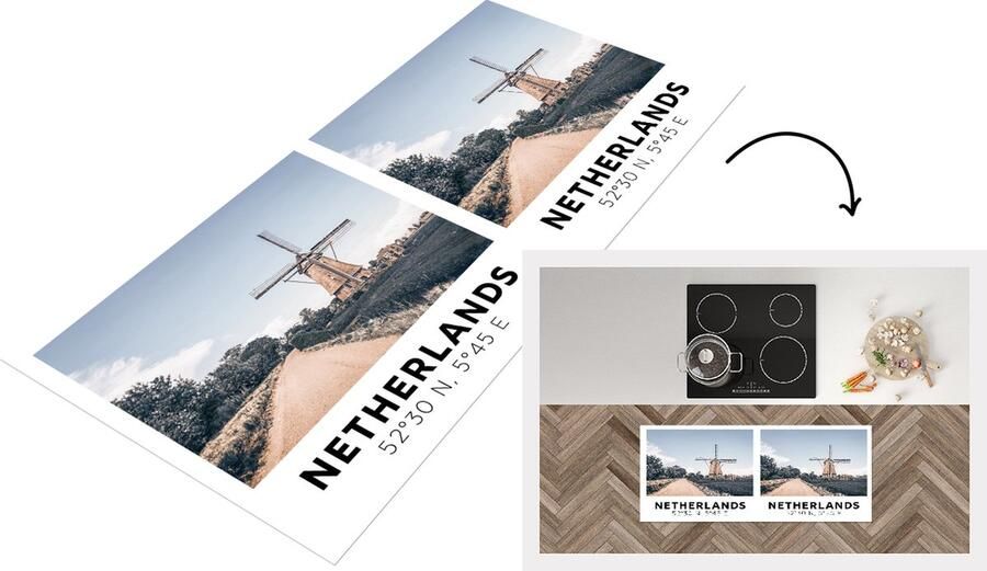 KitchenYeah Keukenloper Loper keuken Nederland Windmolen Vintage Zomer 120x50 cm Keukenloper vinyl