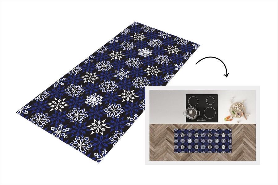 KitchenYeah Keukenloper Loper keuken Nieuwjaar Sneeuwvlok Kerst Patroon 120x50 cm Keukenloper vinyl