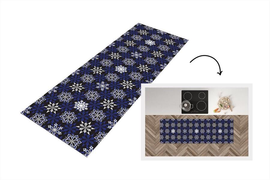 KitchenYeah Keukenloper Loper keuken Nieuwjaar Sneeuwvlok Kerst Patroon 150x50 cm Keukenloper vinyl