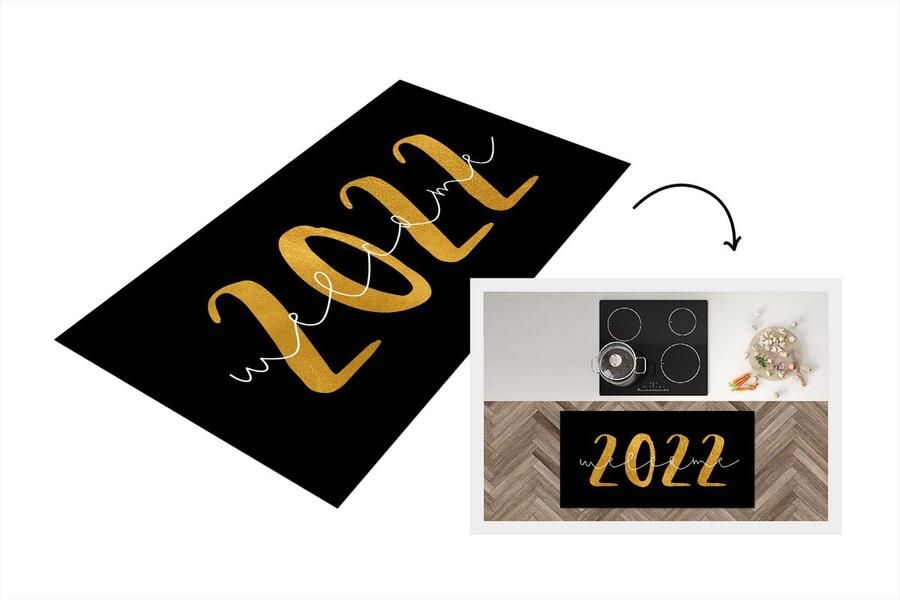 KitchenYeah Keukenloper Loper keuken Nieuwjaar Welcome 2022 Goud Spreuken Quotes 120x60 cm Keukenloper vinyl