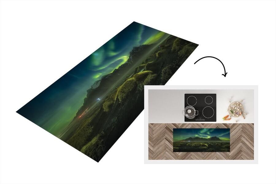 KitchenYeah Keukenloper Loper keuken Noorderlicht Auto IJsland 120x50 cm Keukenloper vinyl