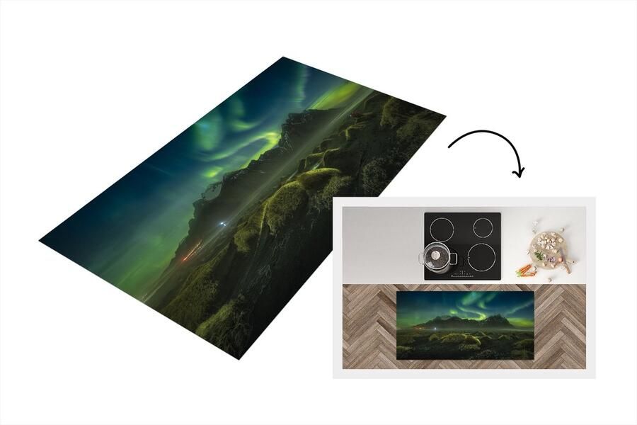 KitchenYeah Keukenloper Loper keuken Noorderlicht Auto IJsland 120x60 cm Keukenloper vinyl