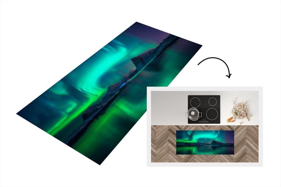 KitchenYeah Keukenloper Loper keuken Noorderlicht Berg Noorwegen 120x50 cm Keukenloper vinyl