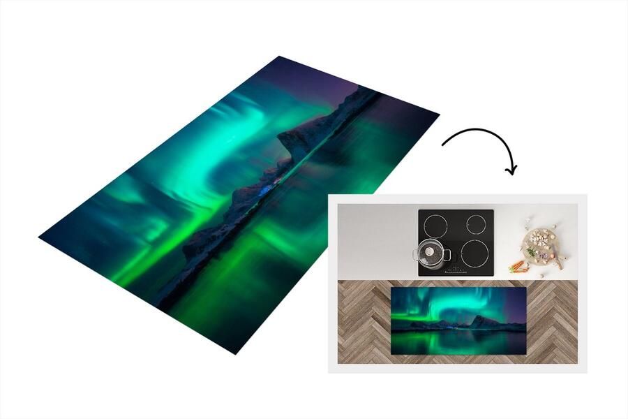 KitchenYeah Keukenloper Loper keuken Noorderlicht Berg Noorwegen 120x60 cm Keukenloper vinyl