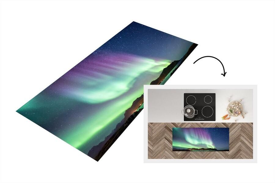 KitchenYeah Keukenloper Loper keuken Noorderlicht Groen Paars Sterrenhemel 120x50 cm Keukenloper vinyl