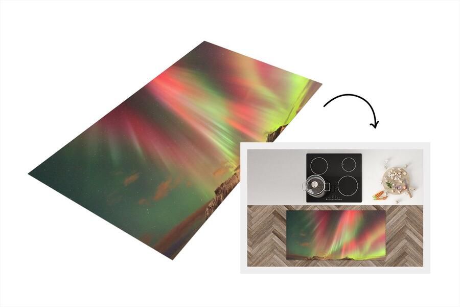 KitchenYeah Keukenloper Loper keuken Noorderlicht Groen Roze Berg 120x60 cm Keukenloper vinyl