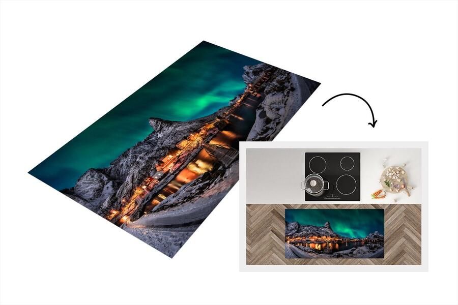 KitchenYeah Keukenloper Loper keuken Noorderlicht IJsland Sneeuw 120x60 cm Keukenloper vinyl