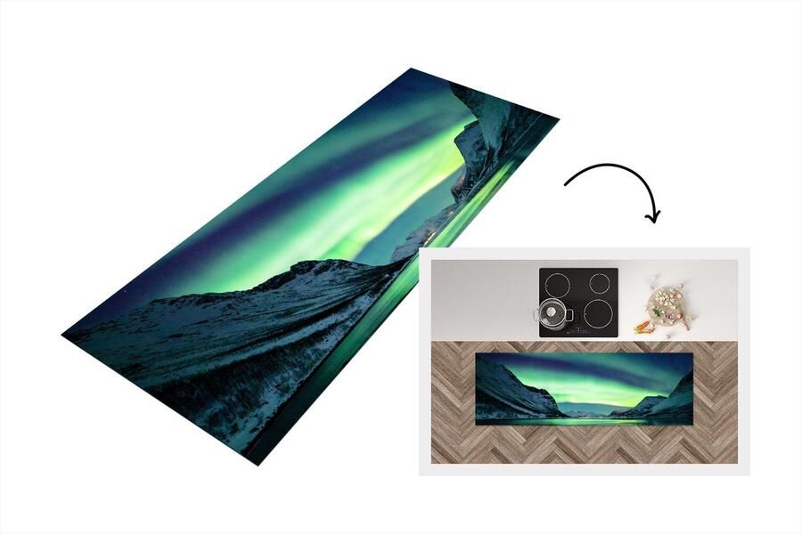 KitchenYeah Keukenloper Loper keuken Noorderlicht Noorwegen IJs 150x50 cm Keukenloper vinyl
