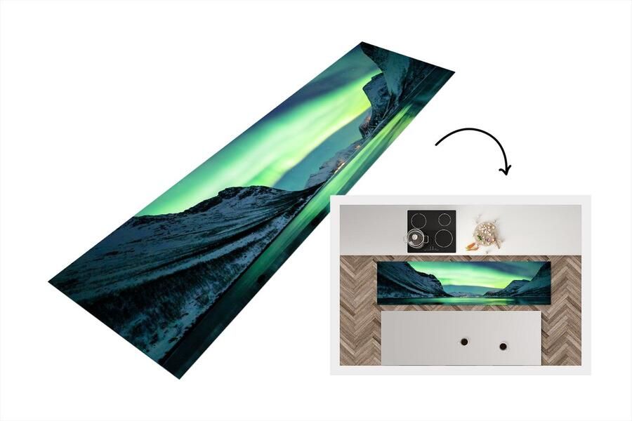 KitchenYeah Keukenloper Loper keuken Noorderlicht Noorwegen IJs 200x50 cm Keukenloper vinyl