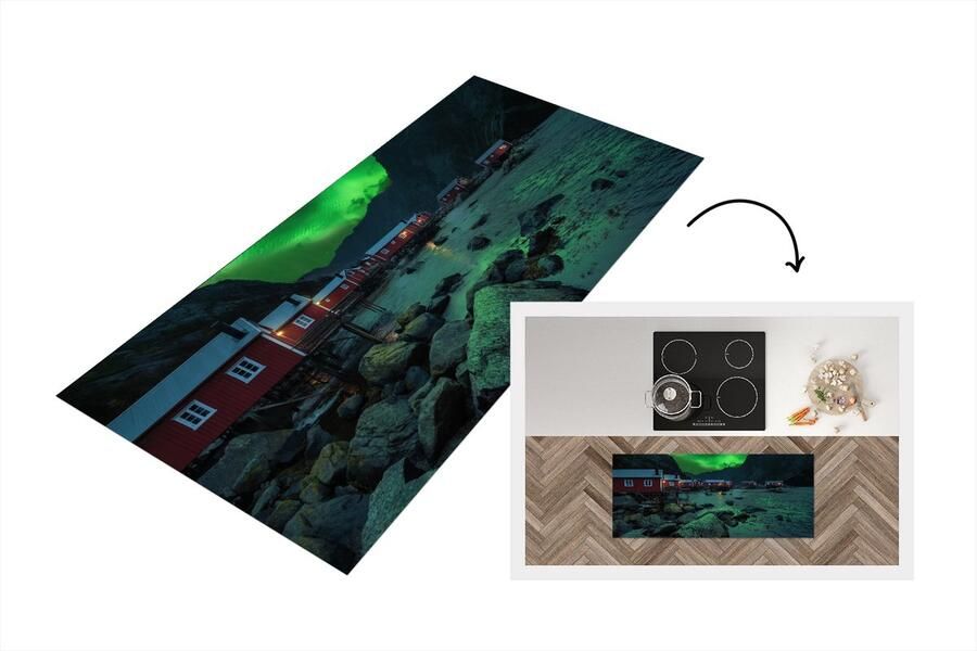 KitchenYeah Keukenloper Loper keuken Noorderlicht Noorwegen Nacht 120x50 cm Keukenloper vinyl