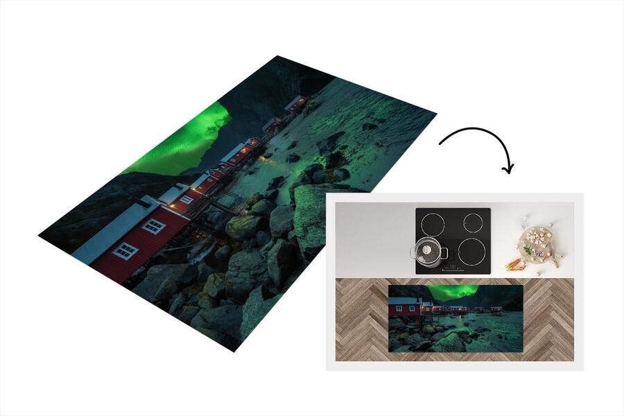 KitchenYeah Keukenloper Loper keuken Noorderlicht Noorwegen Nacht 120x60 cm Keukenloper vinyl