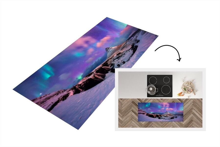 KitchenYeah Keukenloper Loper keuken Noorderlicht Roze IJsland 120x50 cm Keukenloper vinyl