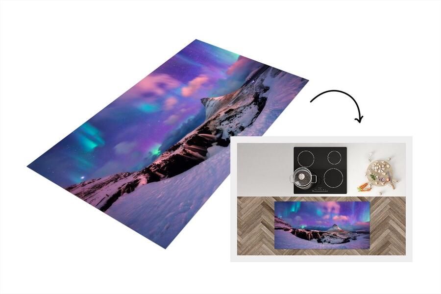 KitchenYeah Keukenloper Loper keuken Noorderlicht Roze IJsland 120x60 cm Keukenloper vinyl