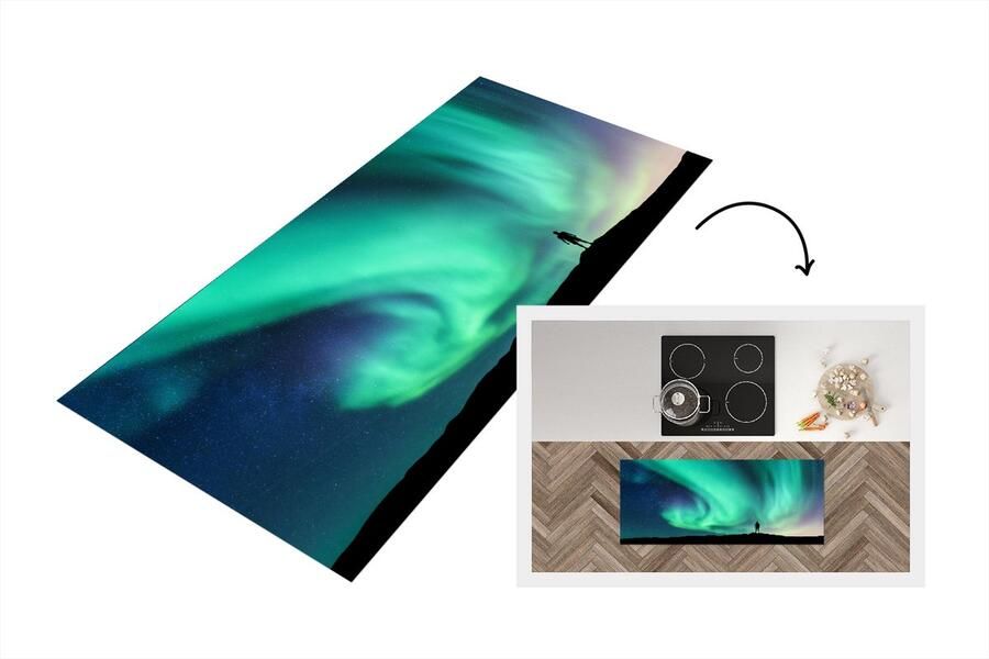 KitchenYeah Keukenloper Loper keuken Noorderlicht Silhouette Noorwegen 120x50 cm Keukenloper vinyl