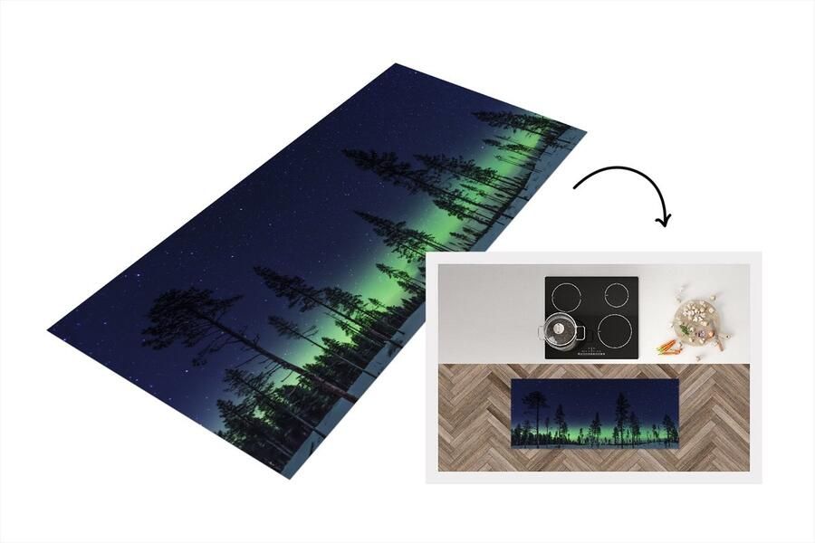 KitchenYeah Keukenloper Loper keuken Noorderlicht Sneeuw Boom 120x50 cm Keukenloper vinyl